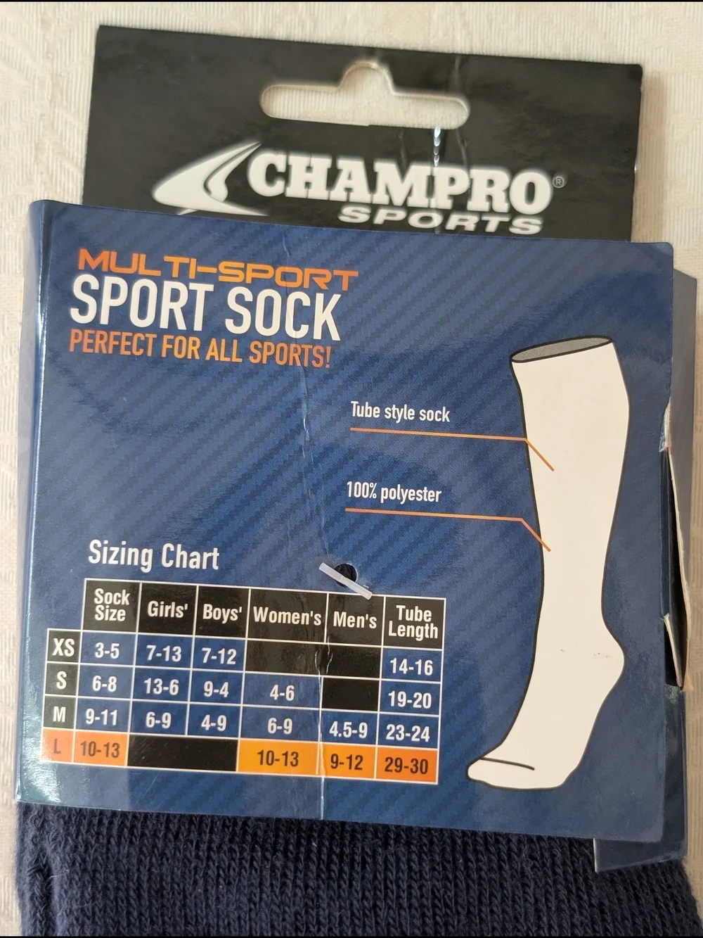 Champro Sports Men's/Women's Tube Socks Navy Size L Solid Polyester 1 Pair